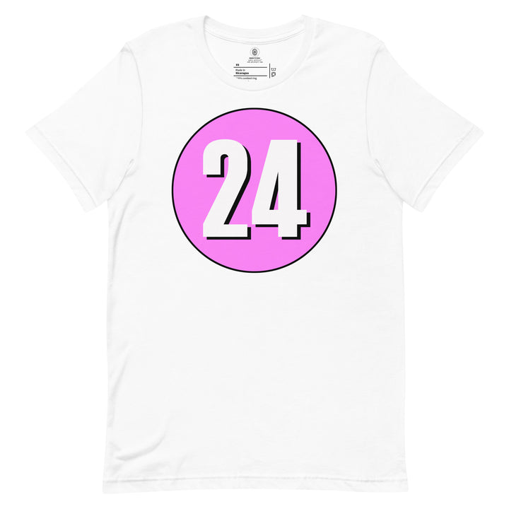 Unisex t-shirt: White on Pink 24