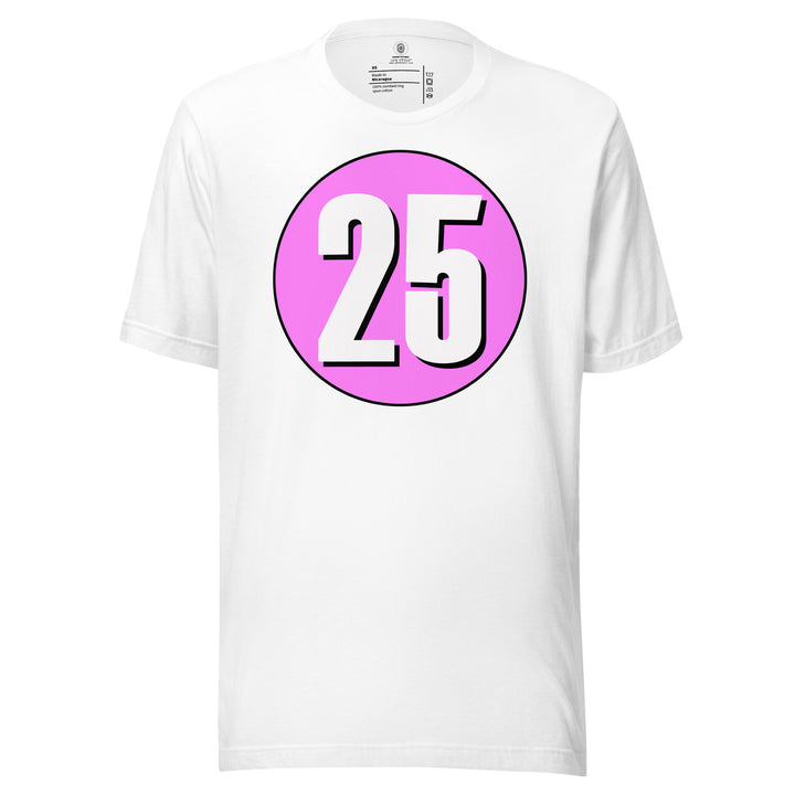 Unisex t-shirt: White on Pink 25