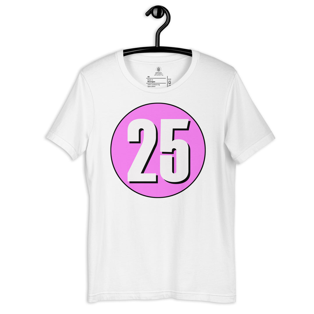 Unisex t-shirt: White on Pink 25