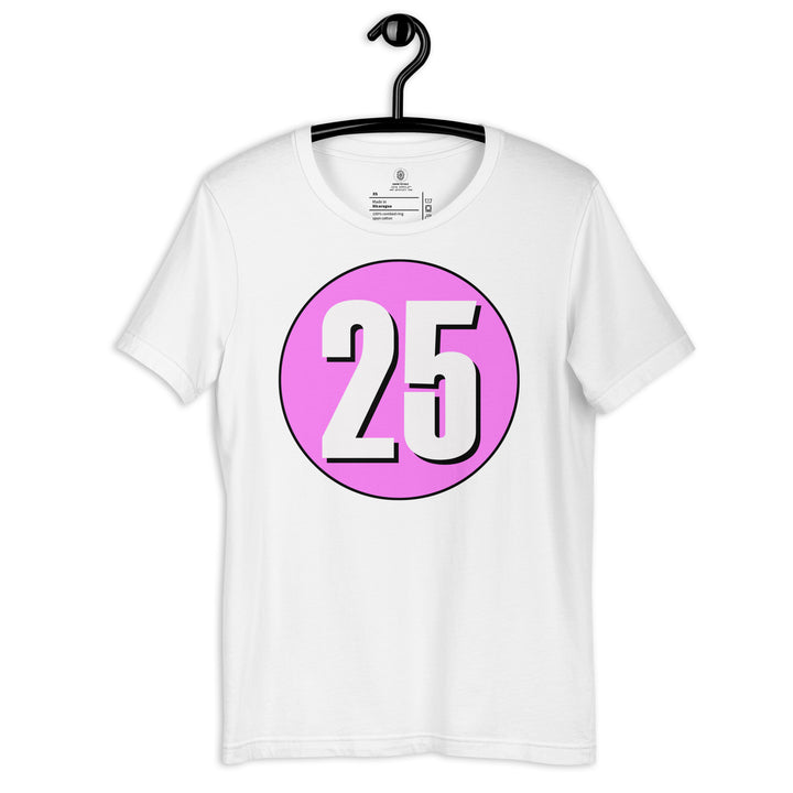 Unisex t-shirt: White on Pink 25