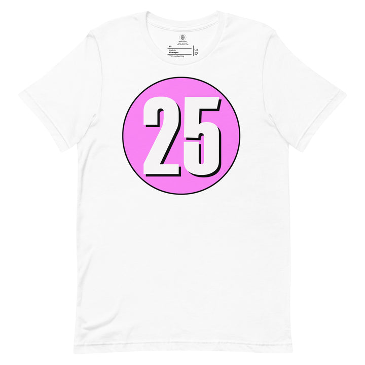 Unisex t-shirt: White on Pink 25