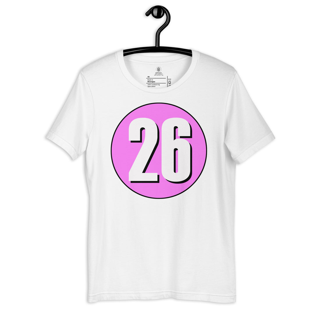 Unisex t-shirt: White on Pink 26