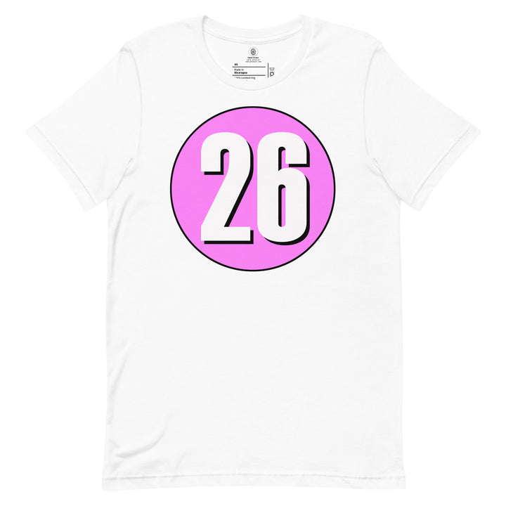 Unisex t-shirt: White on Pink 26