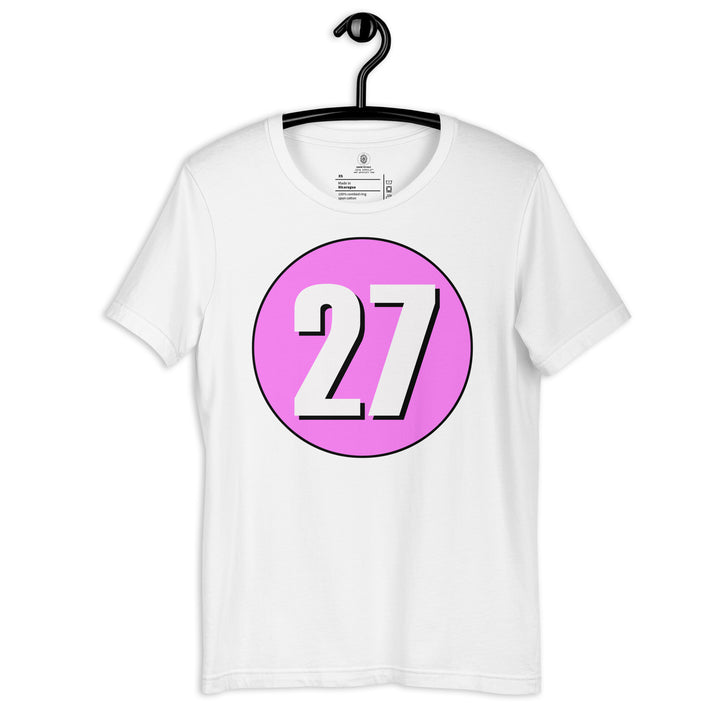 Unisex t-shirt: White on Pink 27