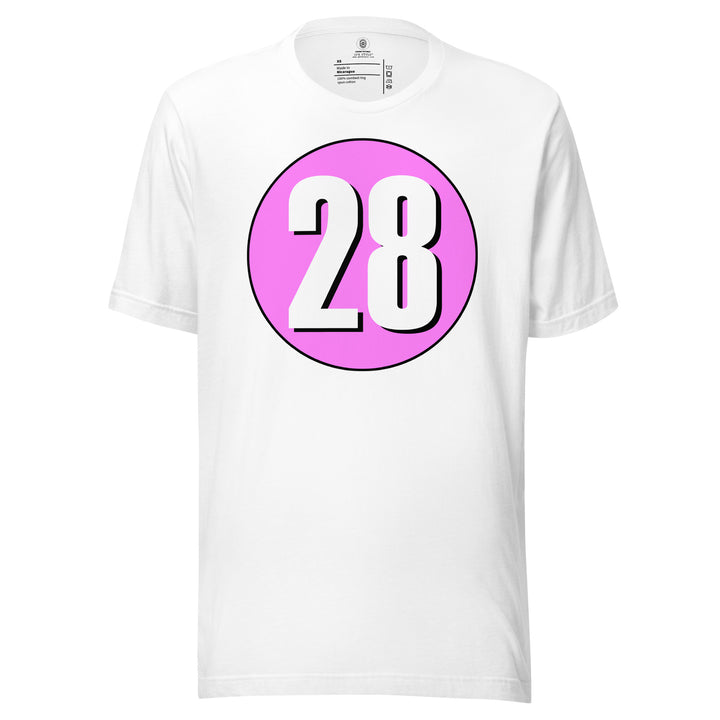 Unisex t-shirt: White on Pink 28