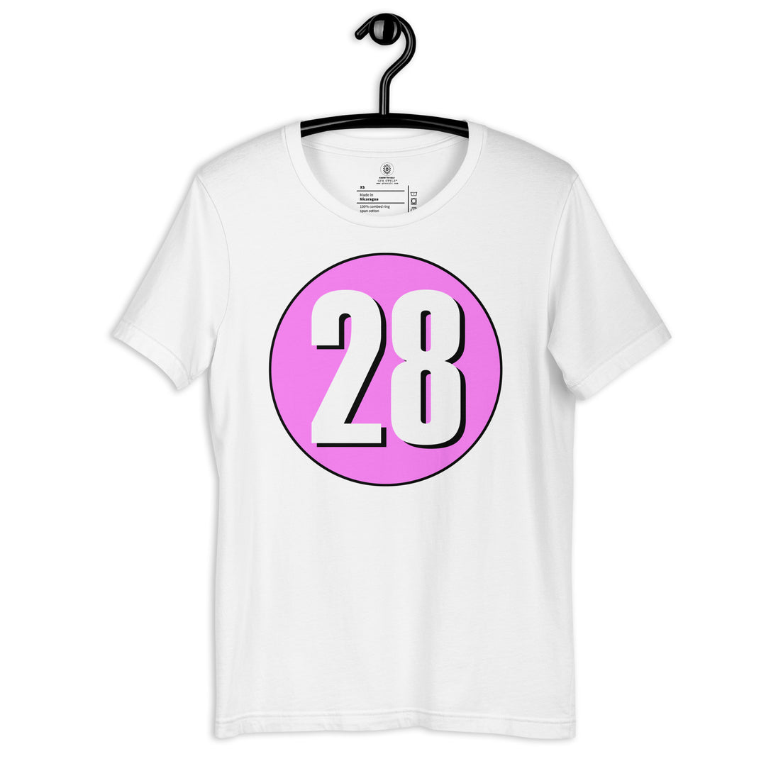 Unisex t-shirt: White on Pink 28