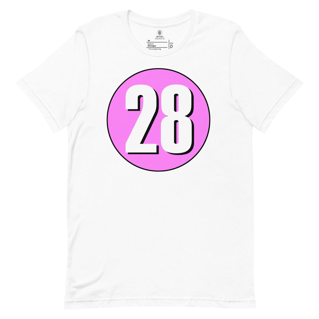 Unisex t-shirt: White on Pink 28