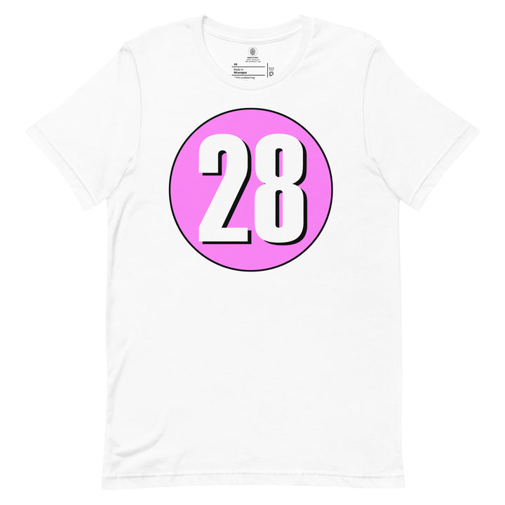 Unisex t-shirt: White on Pink 28