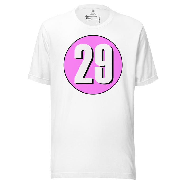 Unisex t-shirt: White on Pink 29