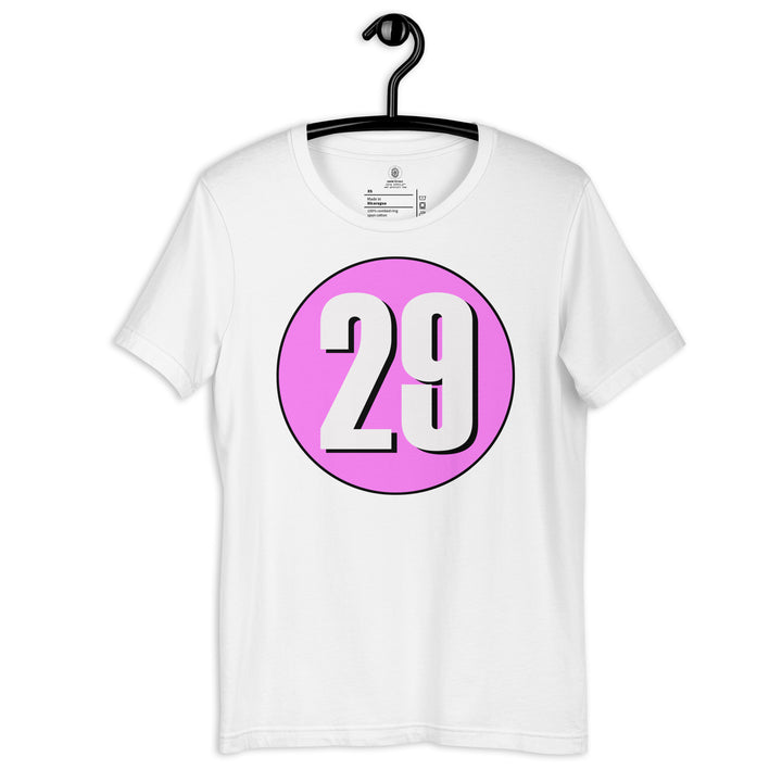 Unisex t-shirt: White on Pink 29