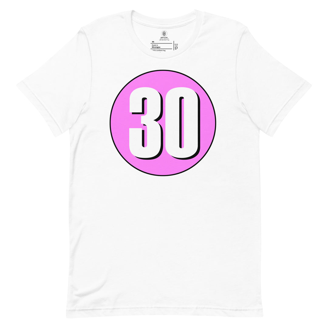 Unisex t-shirt: White on Pink 30