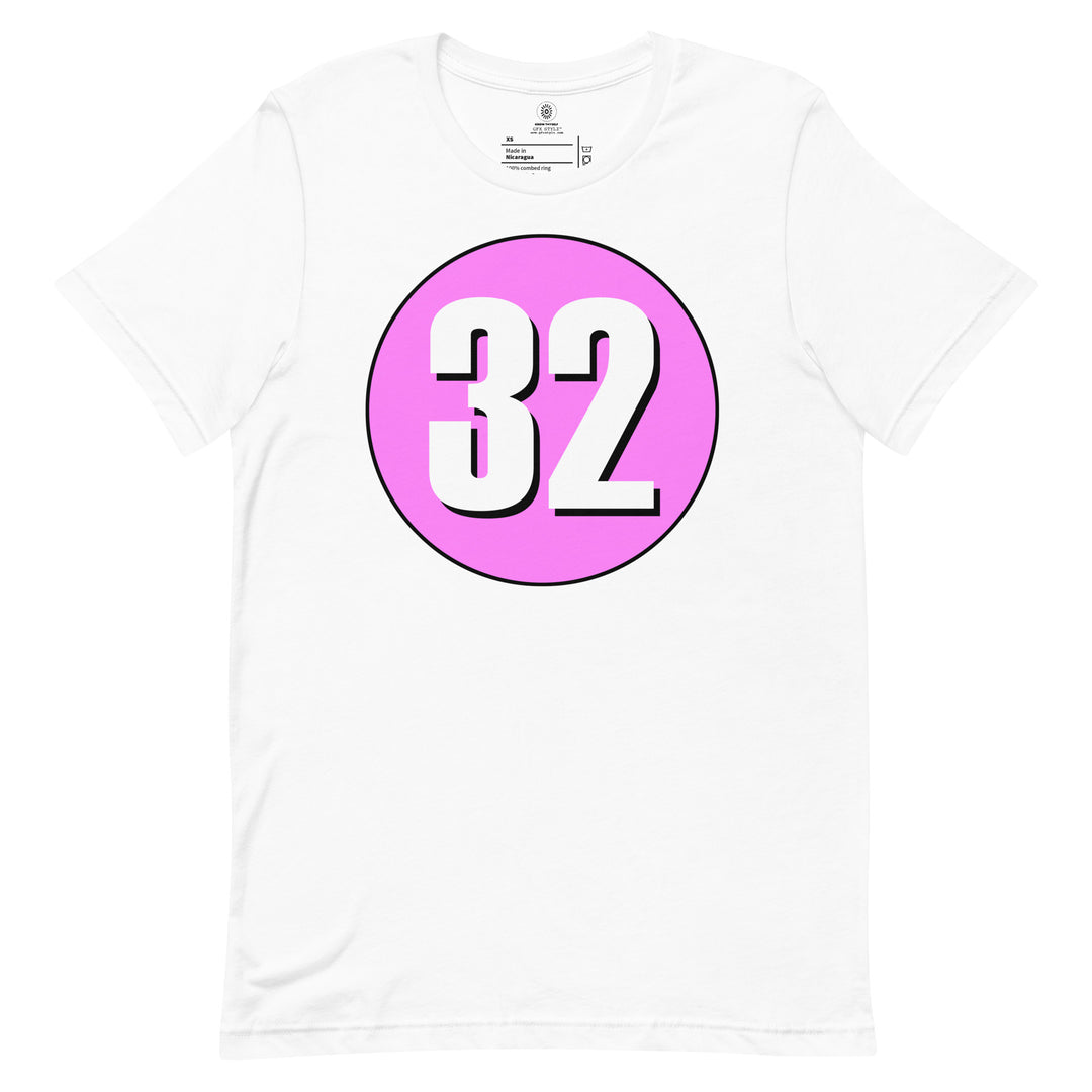 Unisex t-shirt: White on Pink 32