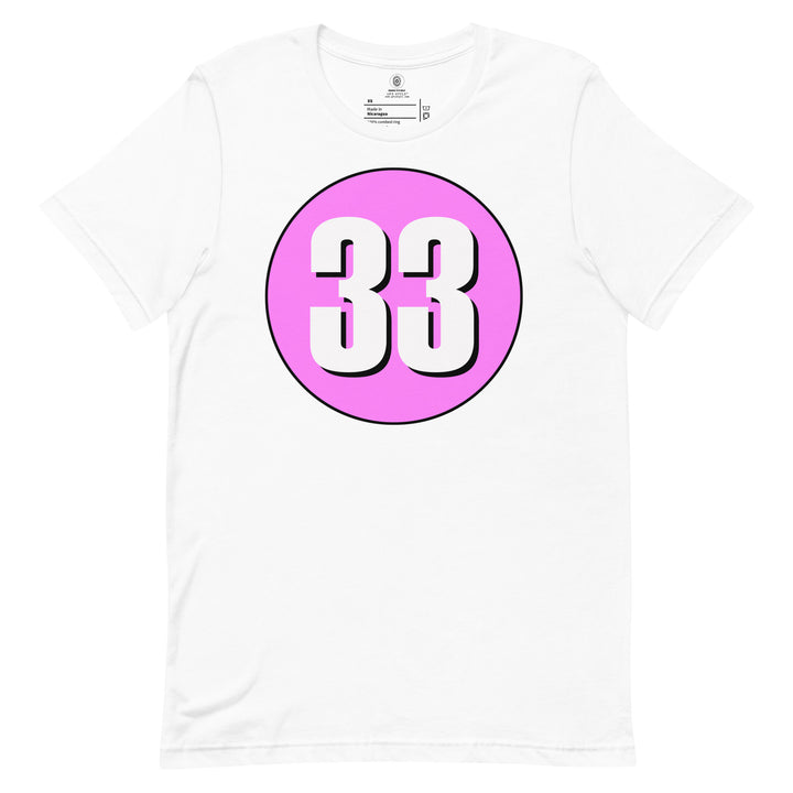 Unisex t-shirt: White on Pink 33