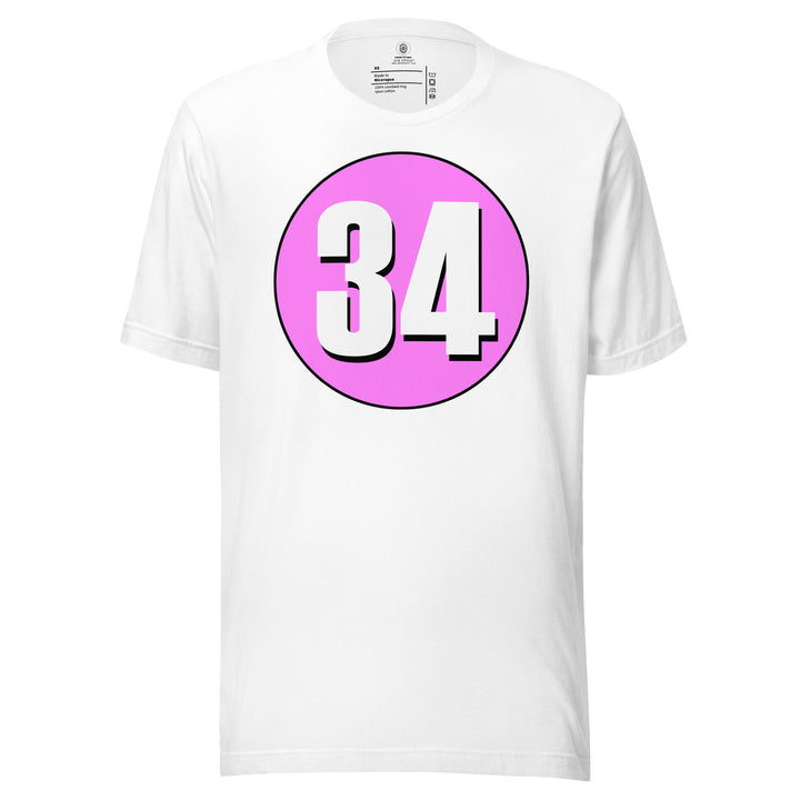 Unisex t-shirt: White on Pink 34