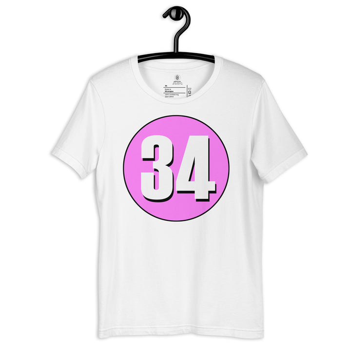 Unisex t-shirt: White on Pink 34