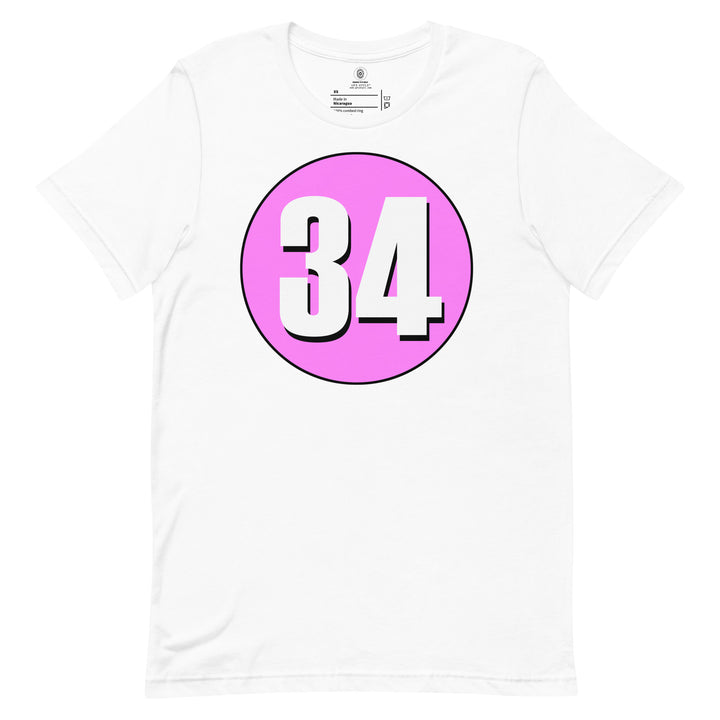 Unisex t-shirt: White on Pink 34