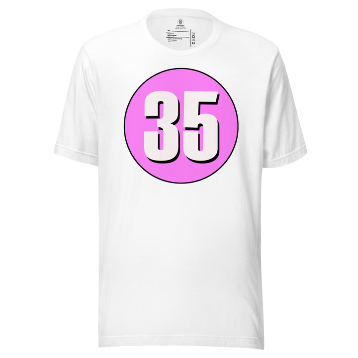 Unisex t-shirt: White on Pink 35