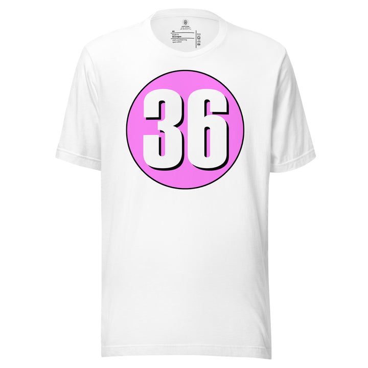 Unisex t-shirt: White on Pink 36