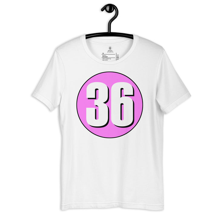 Unisex t-shirt: White on Pink 36