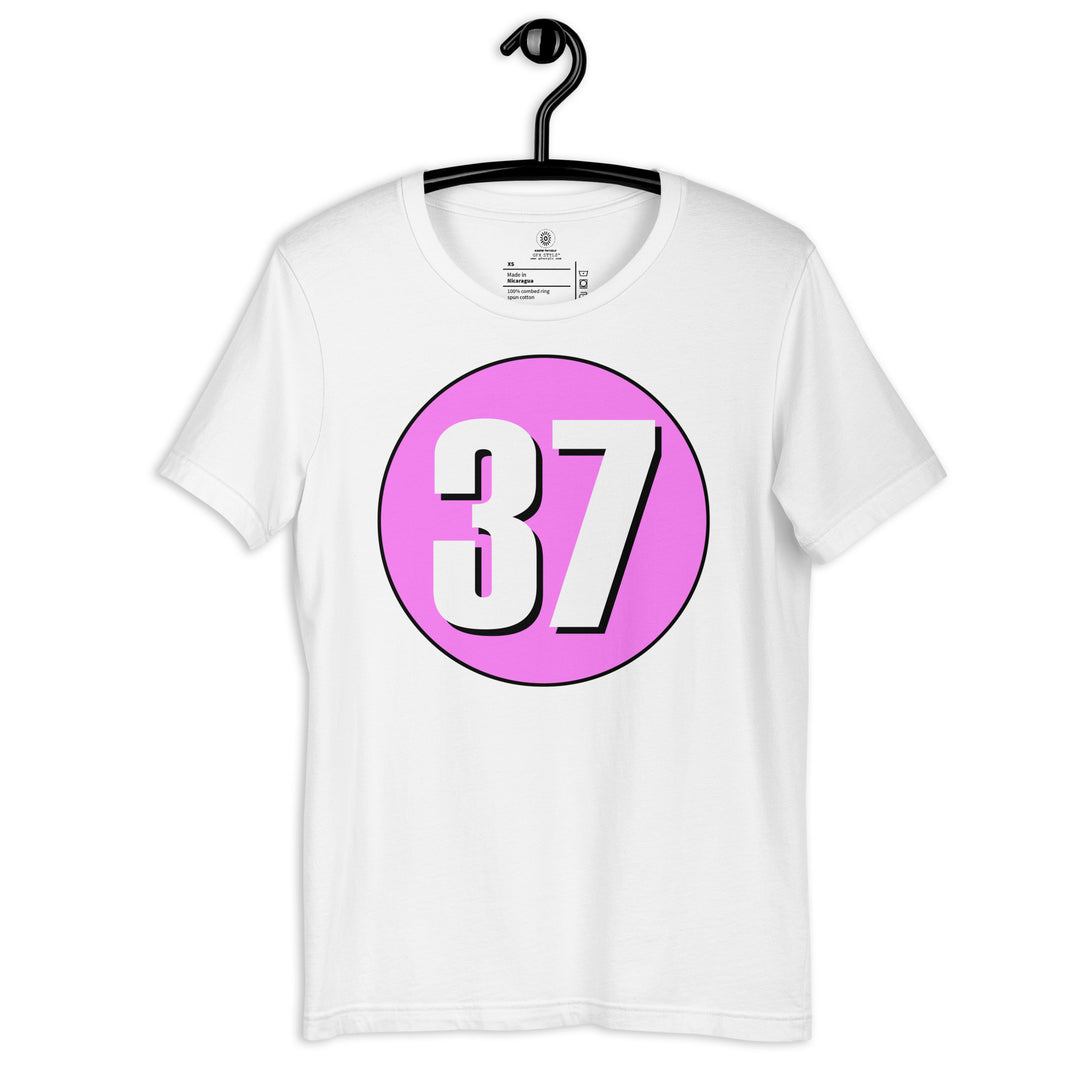 Unisex t-shirt: White on Pink 37