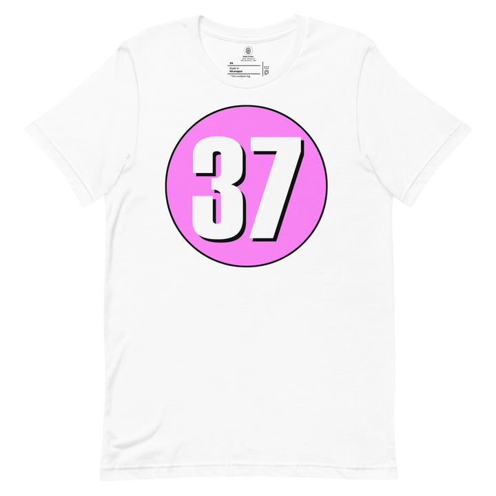 Unisex t-shirt: White on Pink 37