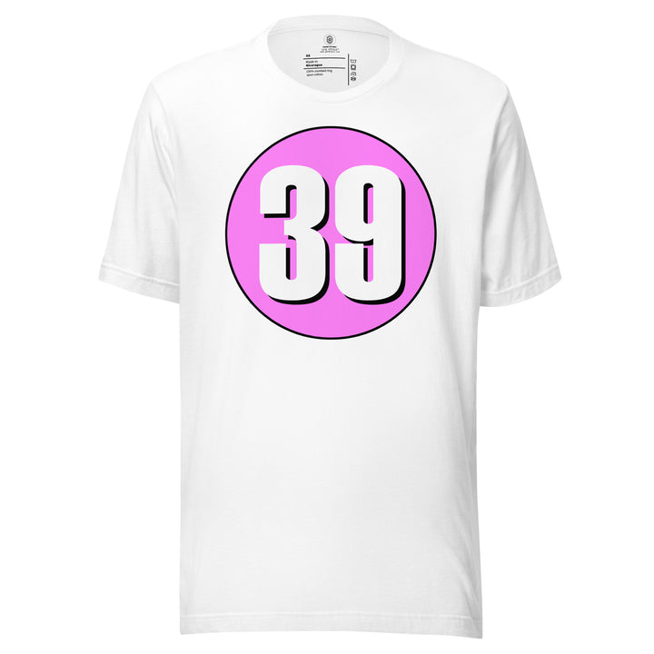 Unisex t-shirt: White on Pink 39