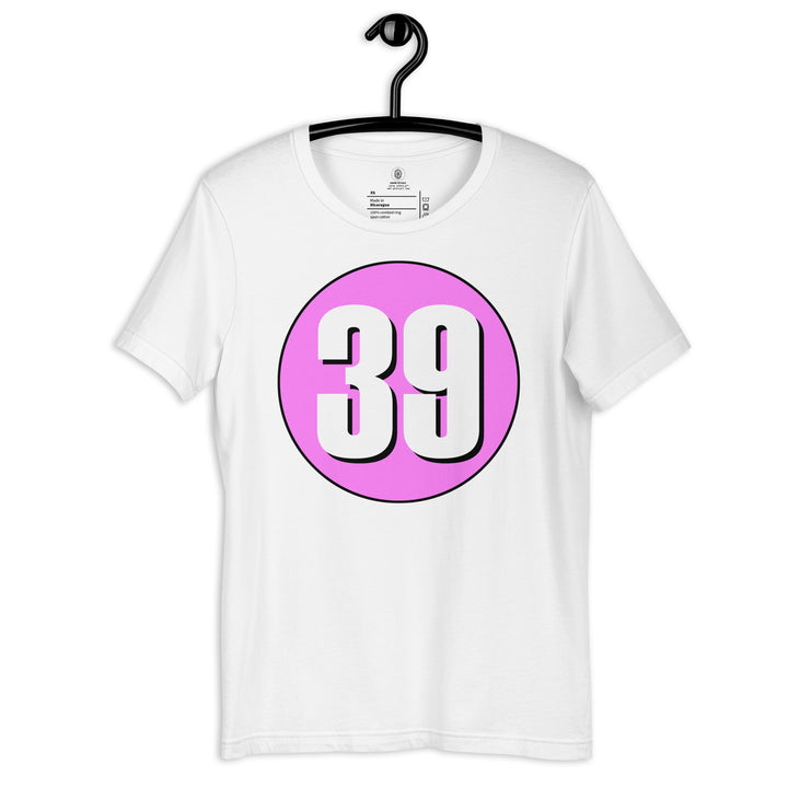 Unisex t-shirt: White on Pink 39