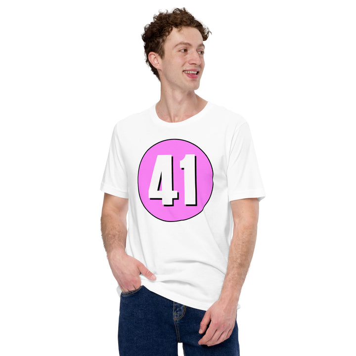 Unisex t-shirt: White on Pink 41