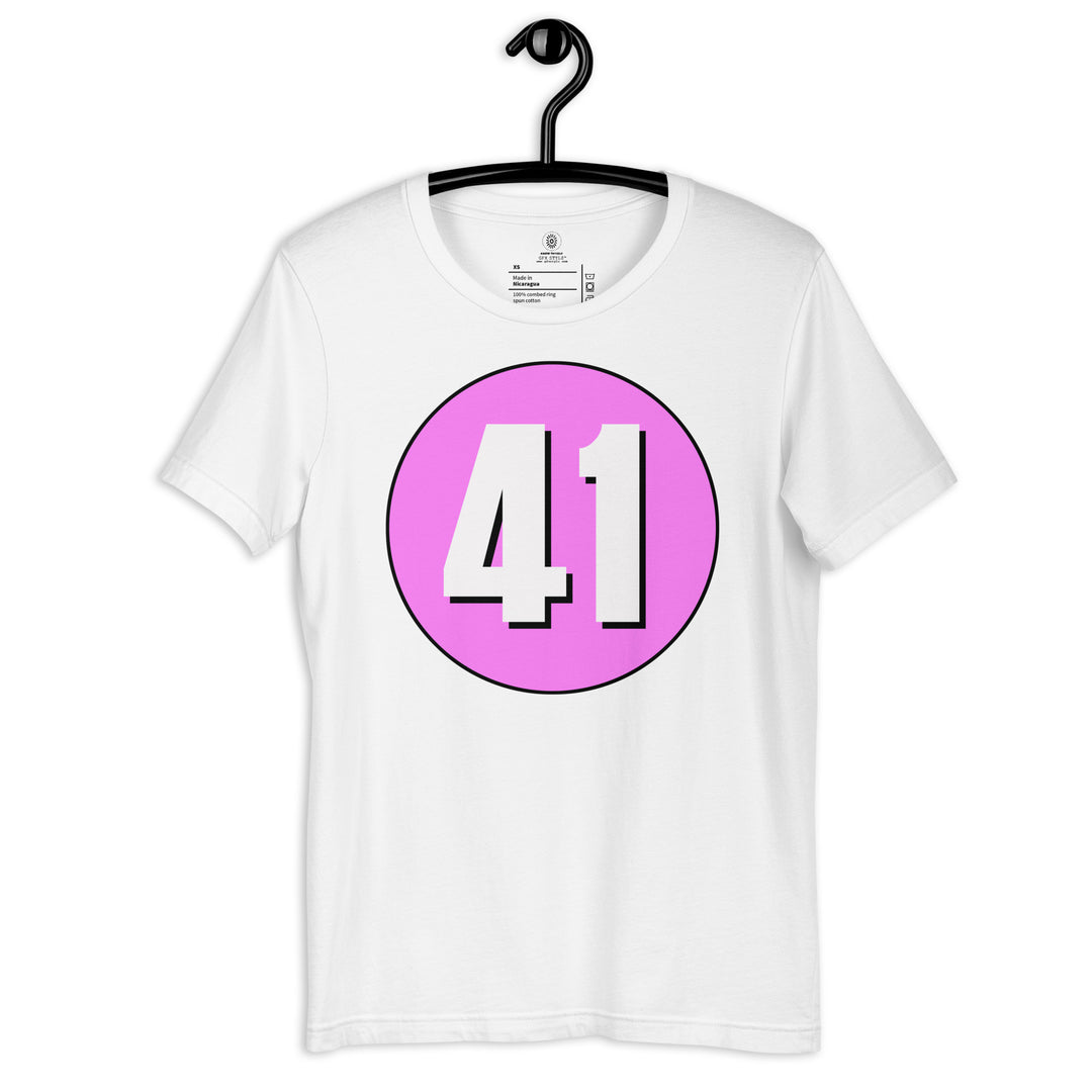 Unisex t-shirt: White on Pink 41