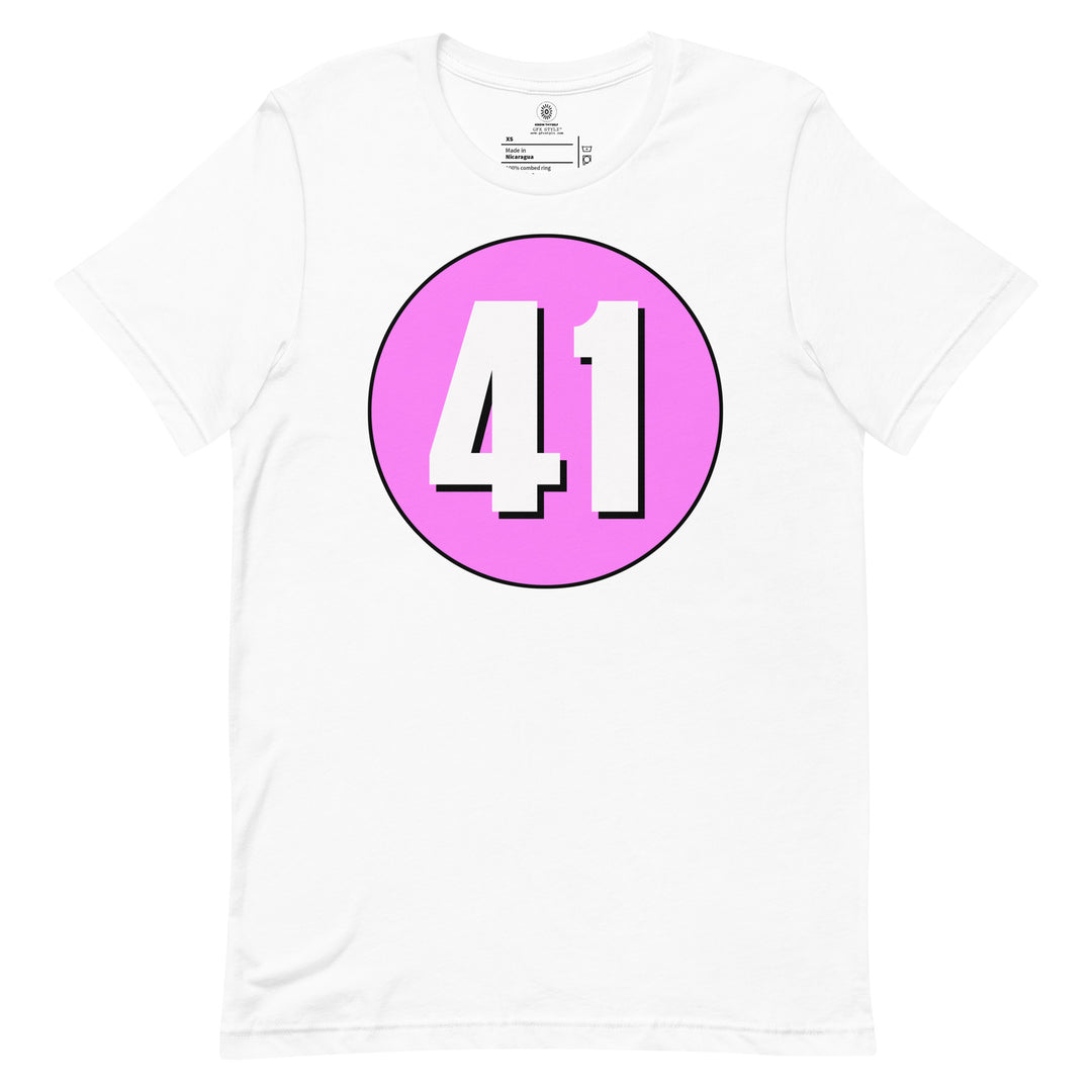 Unisex t-shirt: White on Pink 41