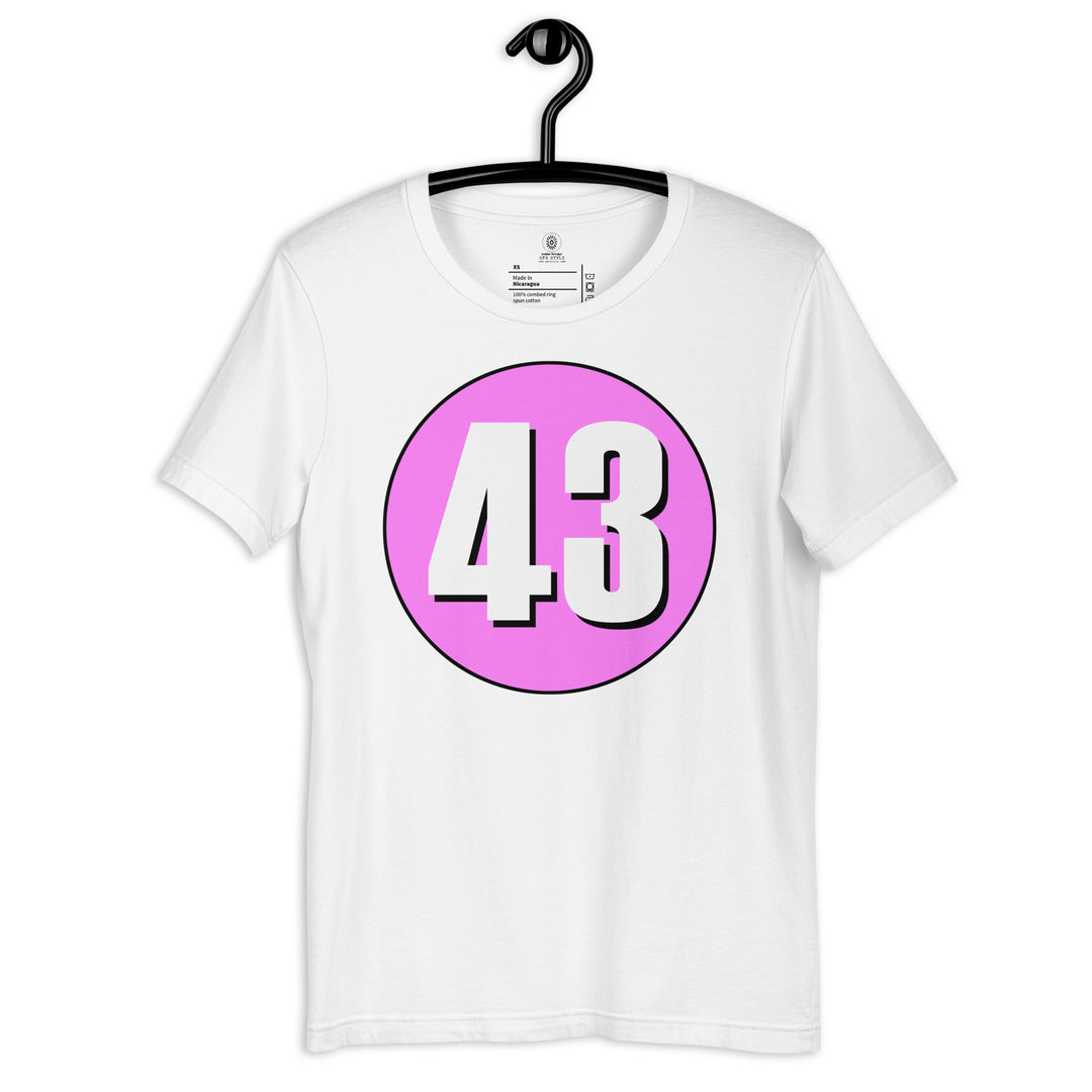 Unisex t-shirt: White on Pink 43