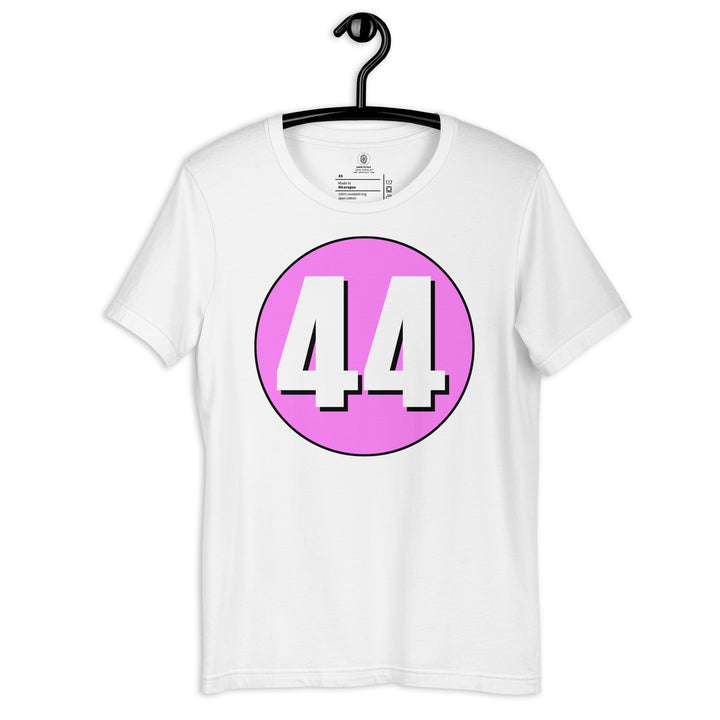 Unisex t-shirt: White on Pink 44