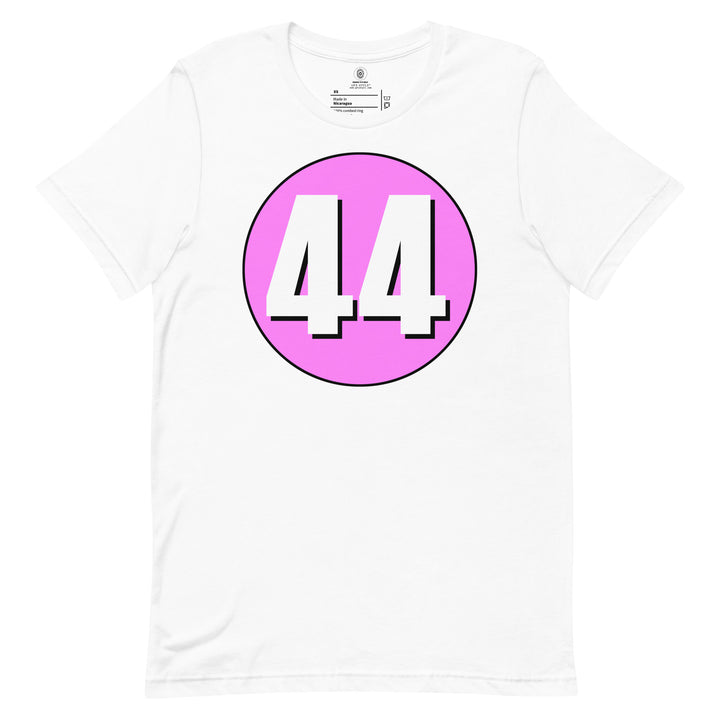 Unisex t-shirt: White on Pink 44