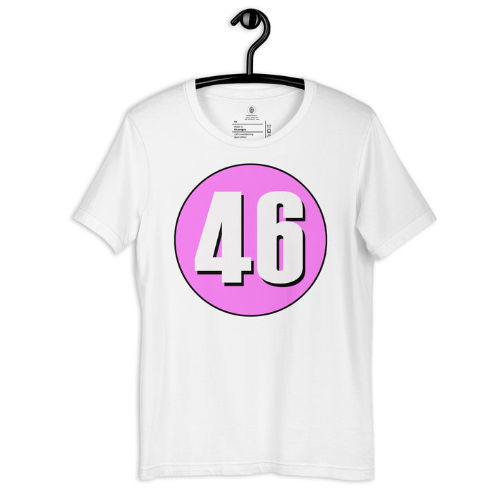 Unisex t-shirt: White on Pink 46