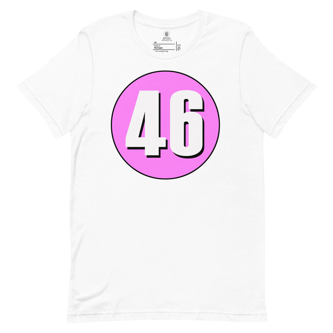 Unisex t-shirt: White on Pink 46