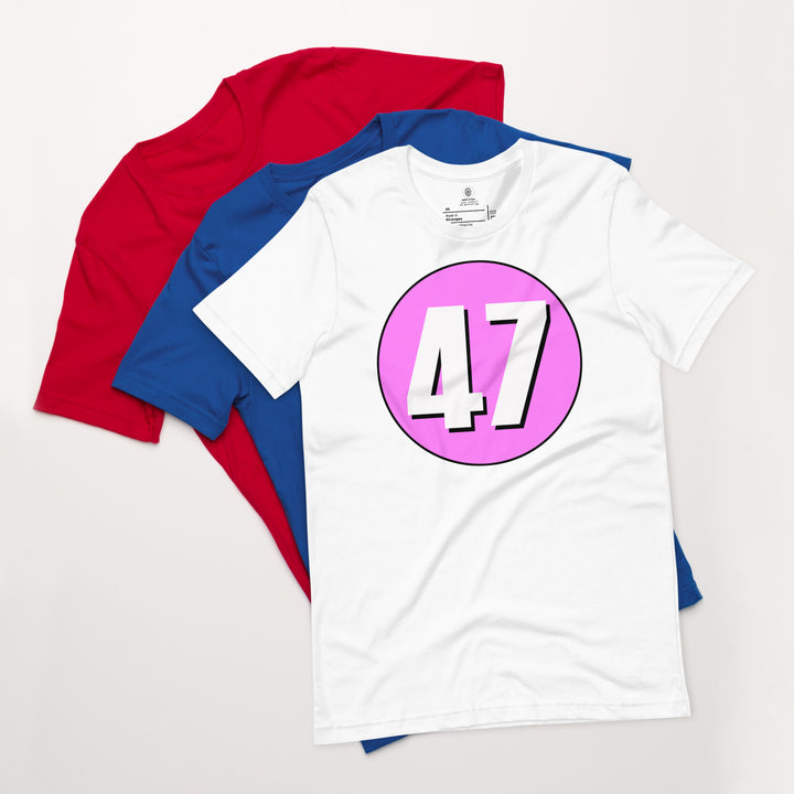 Unisex t-shirt: White on Pink 47