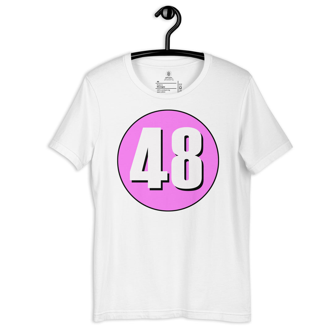 Unisex t-shirt: White on Pink 48