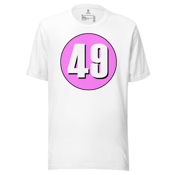 Unisex t-shirt: White on Pink 49