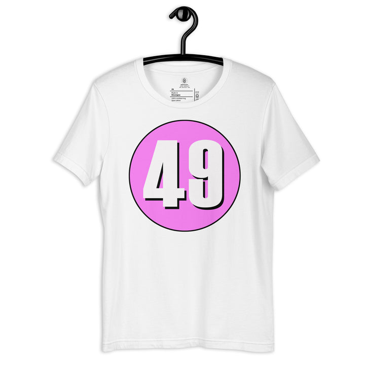 Unisex t-shirt: White on Pink 49