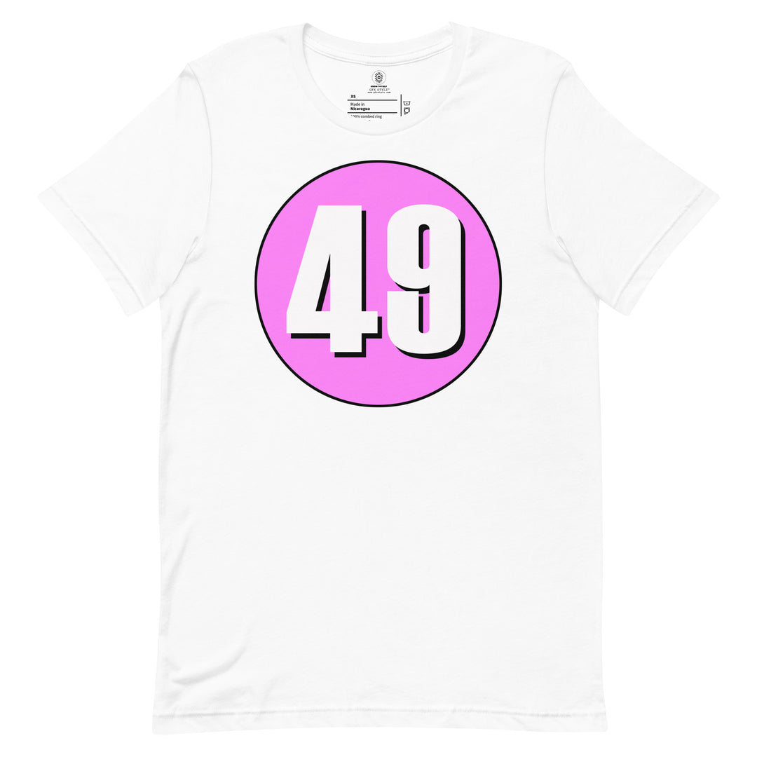 Unisex t-shirt: White on Pink 49