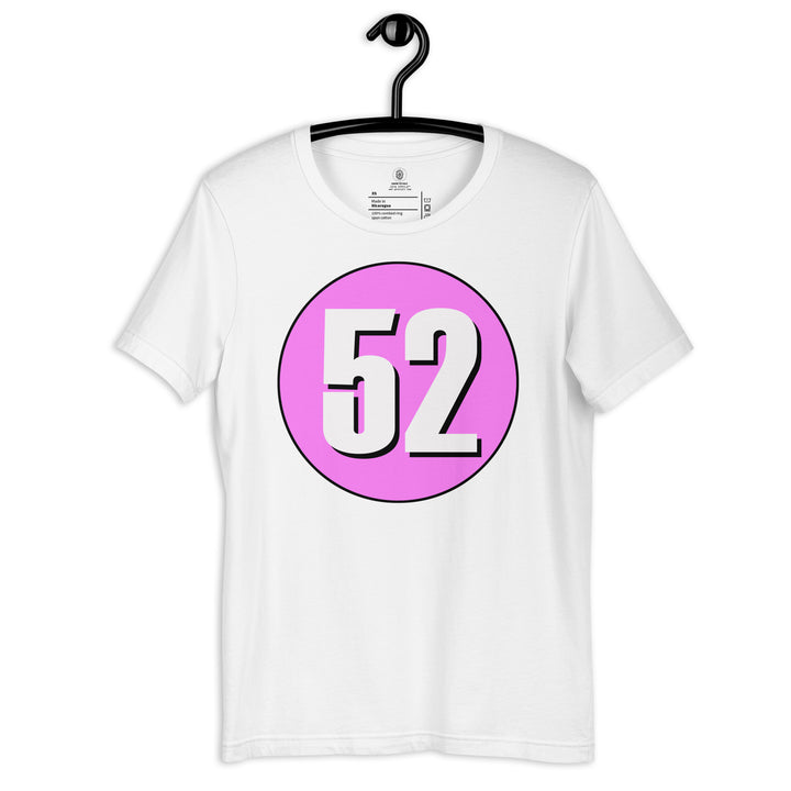 Unisex t-shirt: White on Pink 52