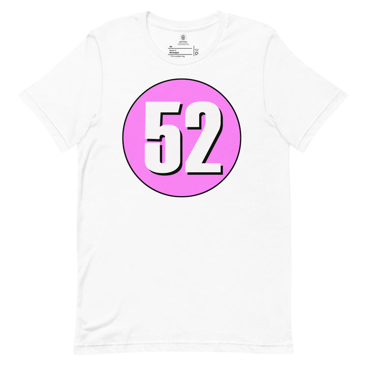 Unisex t-shirt: White on Pink 52