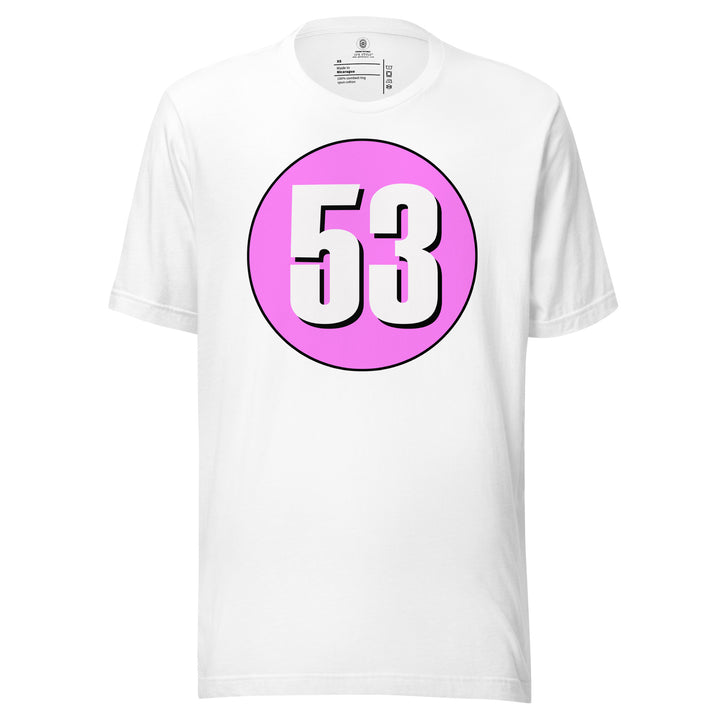 Unisex t-shirt: White on Pink 53