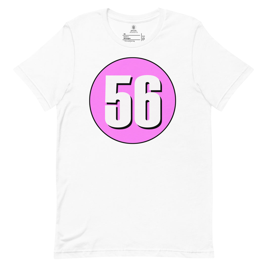 Unisex t-shirt: White on Pink 56