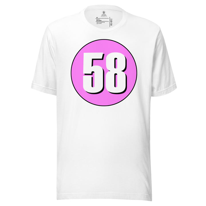 Unisex t-shirt: White on Pink 58