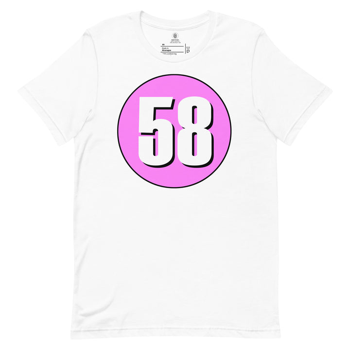 Unisex t-shirt: White on Pink 58