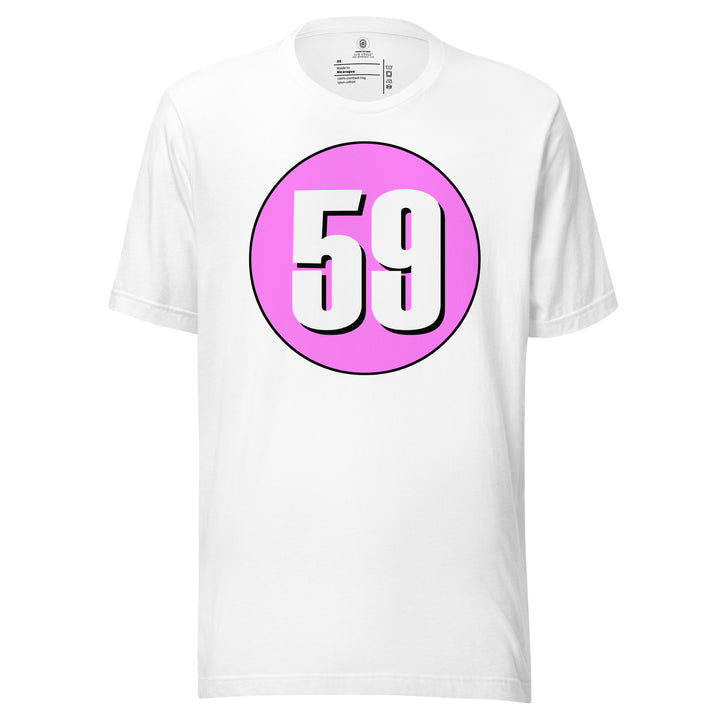 Unisex t-shirt: White on Pink 59