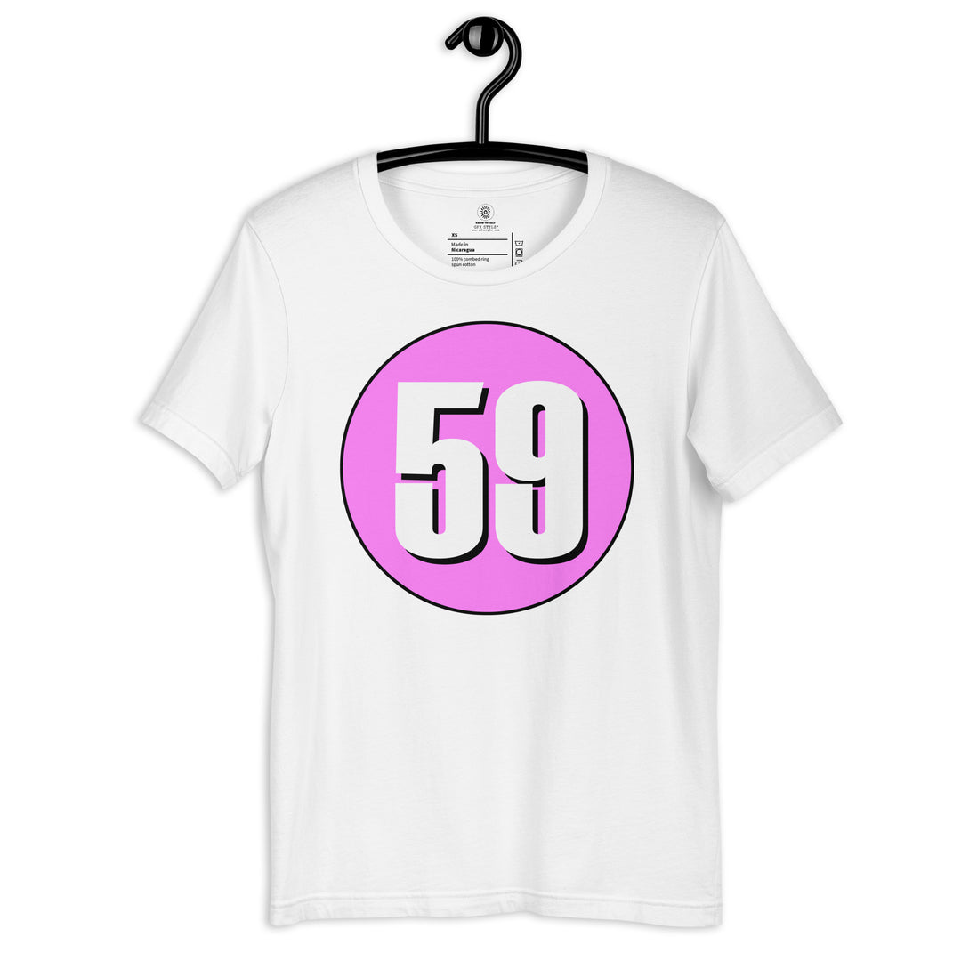 Unisex t-shirt: White on Pink 59