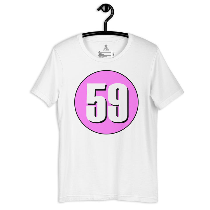 Unisex t-shirt: White on Pink 59