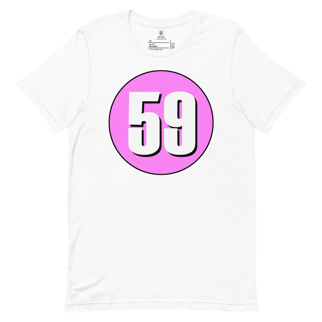 Unisex t-shirt: White on Pink 59